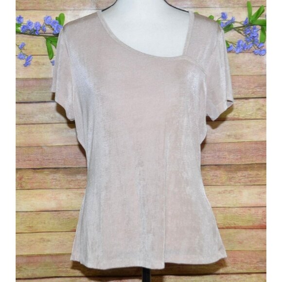 Another Love Ladies Beige Blouse Top Size L Shiny Slinky Neutral Career Casual - Picture 1 of 8